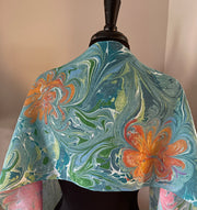 Flowers water marbled 8mm Habotai silk. Hang on the wall, use as a table runner or wear this unique piece